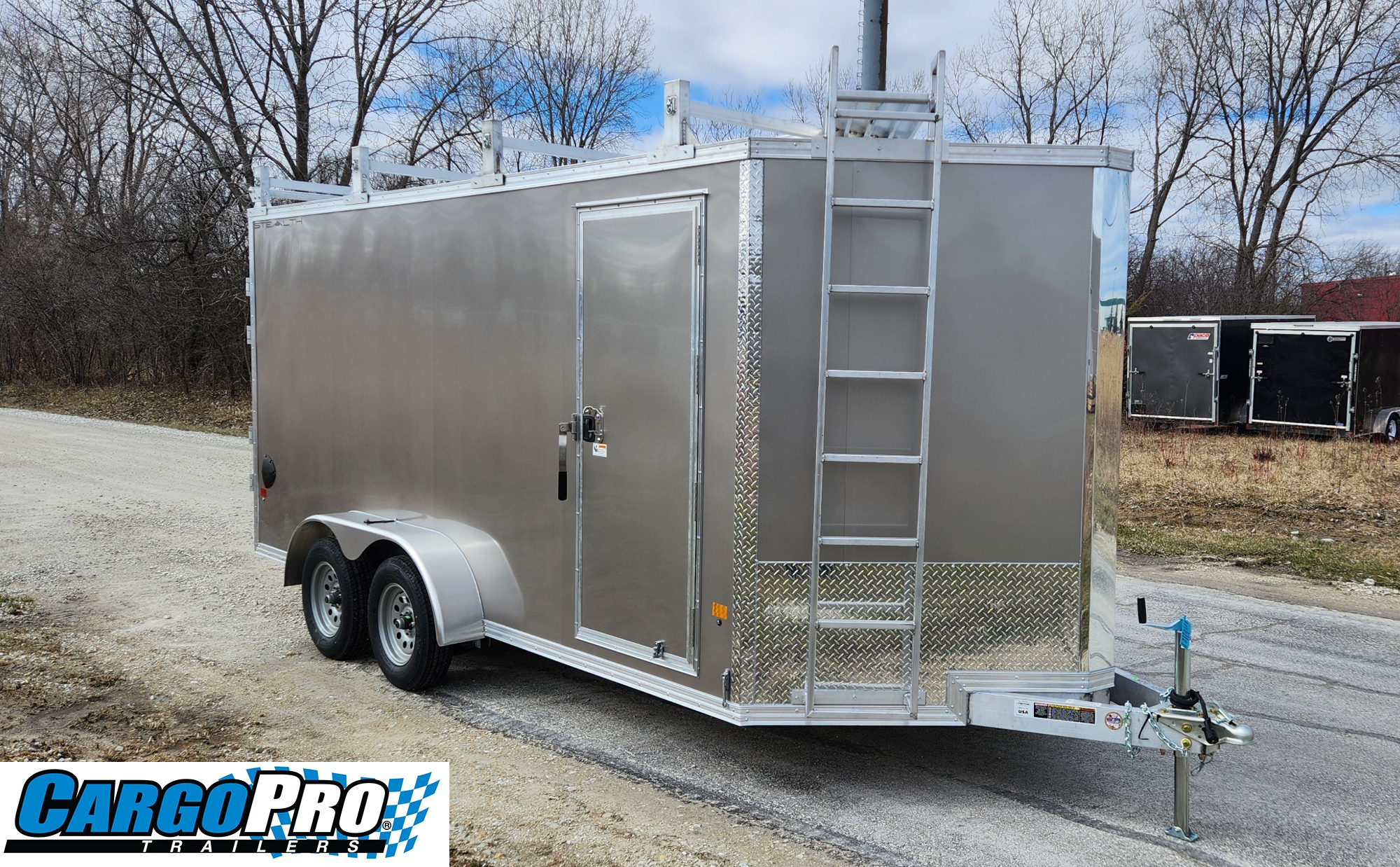 CargoPro Stealth 7 X 16 Aluminum Frame Tandem Axle Contractor Cargo Trailer Double Rear Doors, 79 inch Interior Height- Pewter